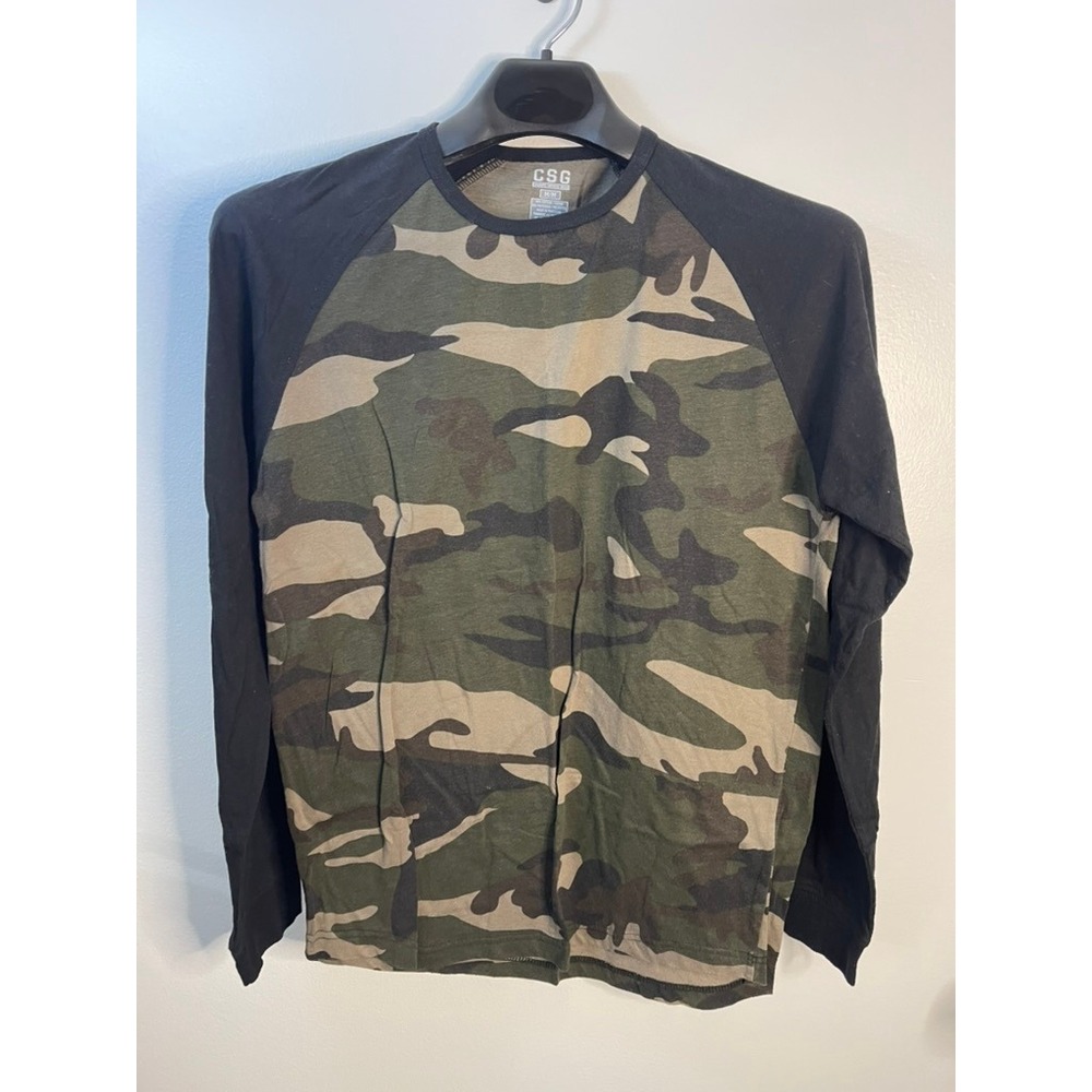 CSG Champs Sports Gear Mens Medium Camo Raglan‎ Long Sleeve T-Shirt Green Black